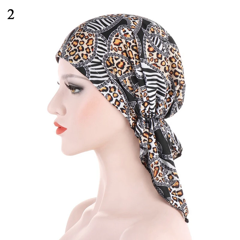 1Pcs Elastic Turban Hat Women Leopard Print Head Wrap Female Chemo Caps Fashion Ruffle Beanie Cap Soft Muslim Bandana Headwear |
