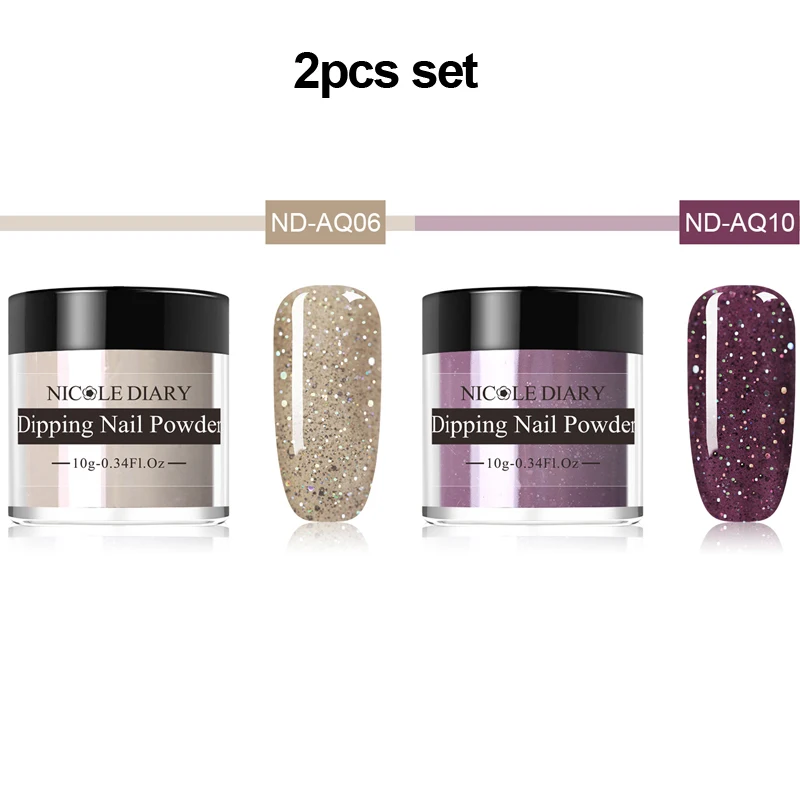 2pcs set 2 NICOLE DIARY 10 г Dip набор пудры для ногтей голографические блестки окунание порошок для ногтей сверкающий дизайн ногтей украшение без УФ лампы лечения - Цвет: 2pcs set 2