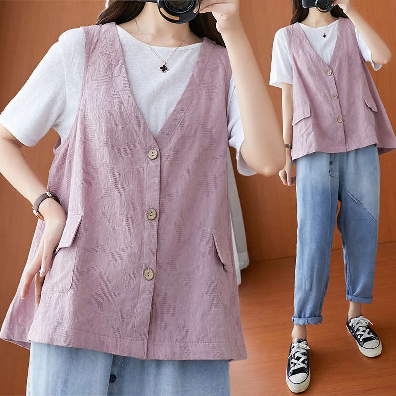 Женский хлопковый жилет с V-образным вырезом модный винтажный простой однотонный