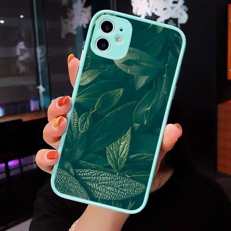 

Green banana leaf Phone Cases Matte transparent For blue iPhone 12 Mini 11 Pro XR XS Max 7 8 Plus X Back Cover