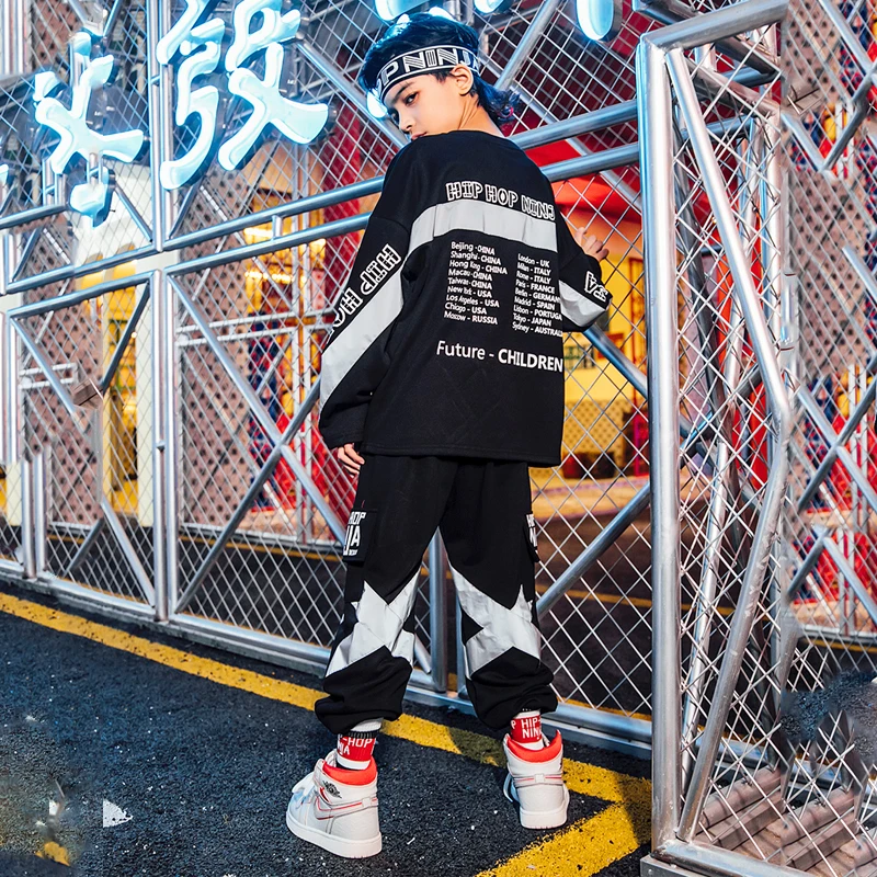 

Kids Hip Hop Dance Clothing Jazz Dance Costumes Girls Loose Reflective Strips Stage Costumes Modern Dance Rave Outfit DQS3678