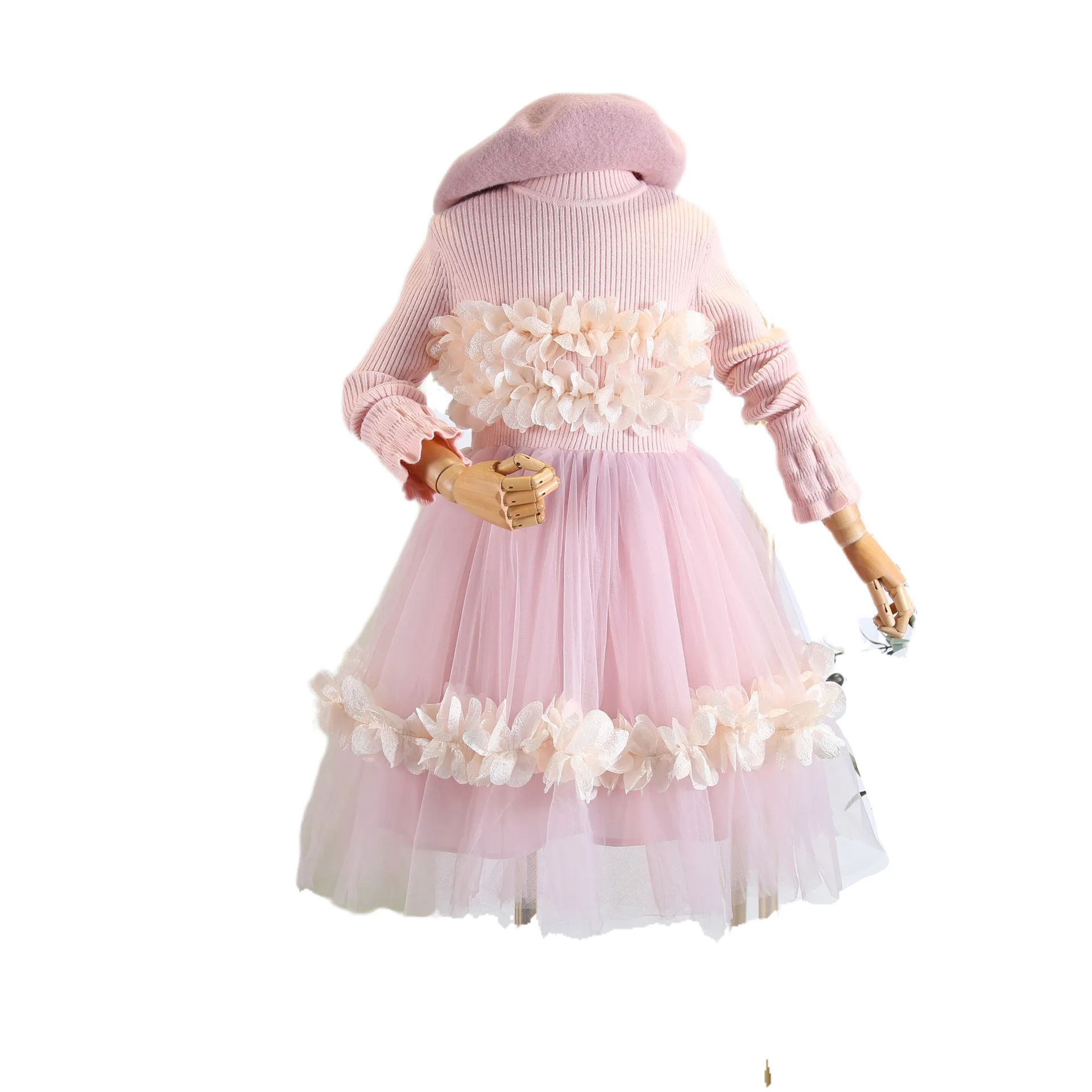 Трикотажное Сетчатое платье для девочек Осень-зима 2019 новая детская одежда