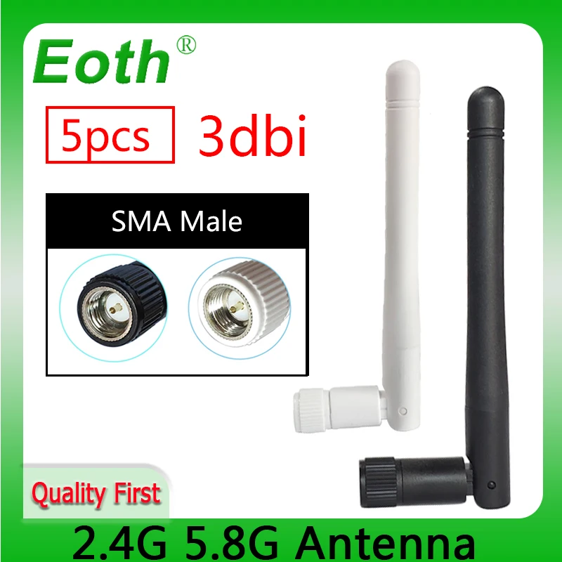 

eoth 5pcs iot wifi Antenna 5.8 Ghz 2.4ghz 3dBi SMA Male 2.4G 5.8G antena pbx Antenne wireless router 11.8cm Connector Dual Band