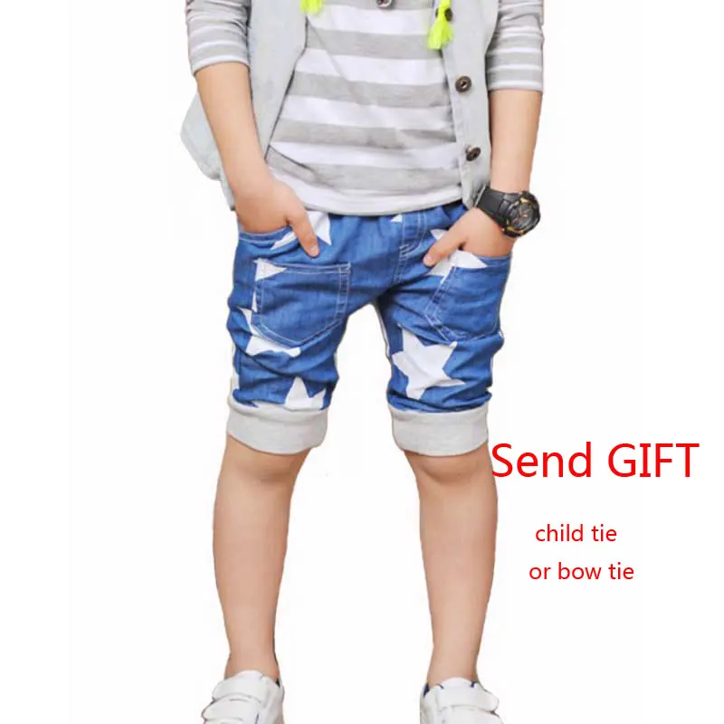 Детские джинсовые шаровары до колена с эластичным поясом из хлопка со звездами