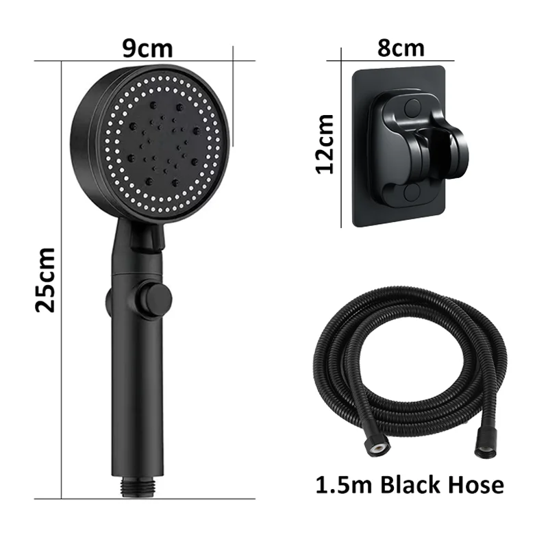 Shower Head Water Saving Black 5 Mode Adjustable High Pressure Shower One-key Stop Water Massage Eco Shower Bathroom Accessories images - 6