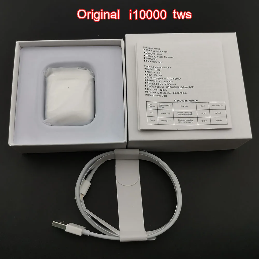 White i10000 Смарт-Сенсор i10000 TWS 1:1 Реплика Aire2 Беспроводной Bluetooth наушники топ 1536p чип PK H1 чип i60 i200 i500 i1000 i5000 TWS - Цвет: White i10000