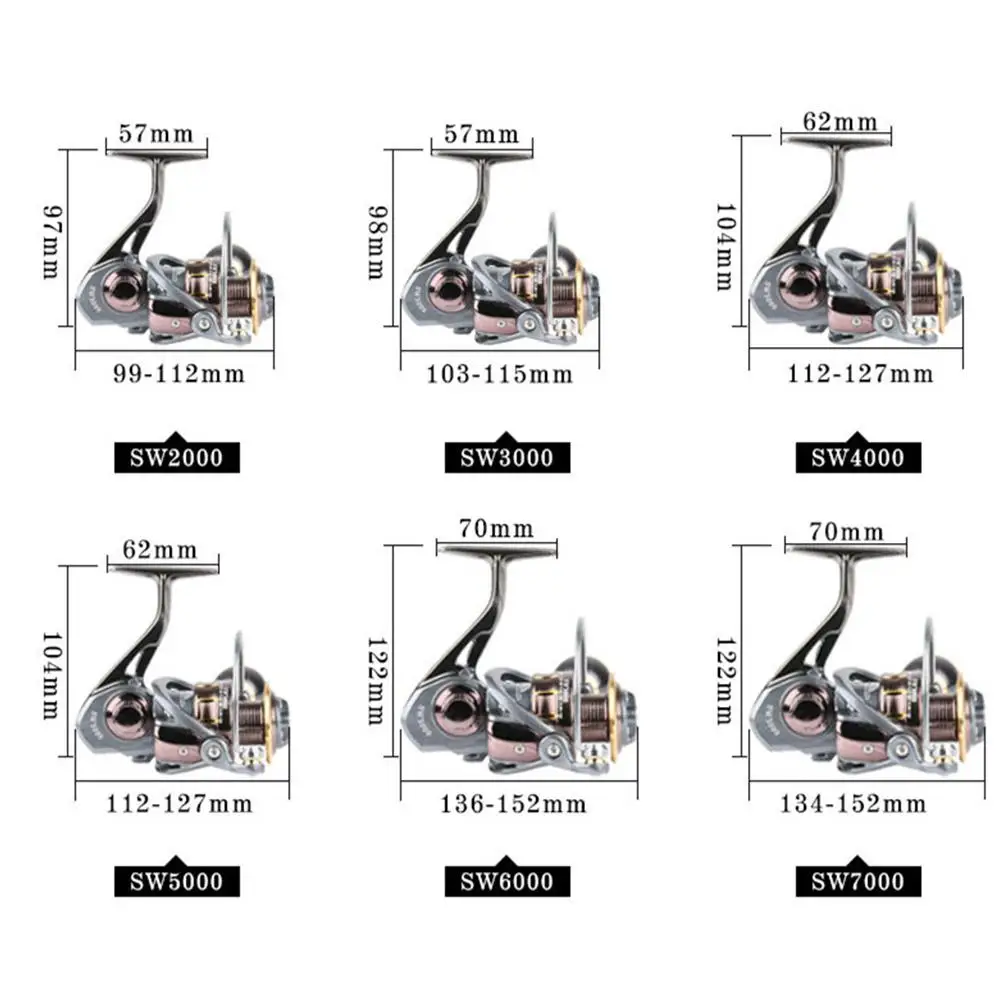

SW 2000-7000 Fishing Reel All Metal Spool Spinning Reel Stainless Steel Handle Line Spool Saltwater Fishing Accessories