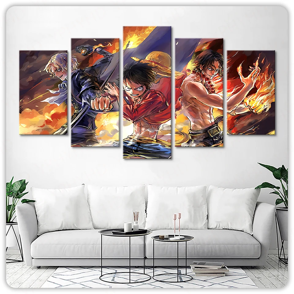 

Wall Art Canvas Poster Living Room Home Decor 5 Pieces One Piece Cartoon Paintings HD Prints Anime Characters Pictures Framework