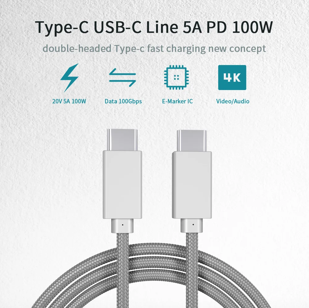 Кабель USB C Type для зарядки QC 4 0 3 1 Gen 2 10 Гбит/с кабель MacBook Pro Samsung E MARK PD 100 Вт