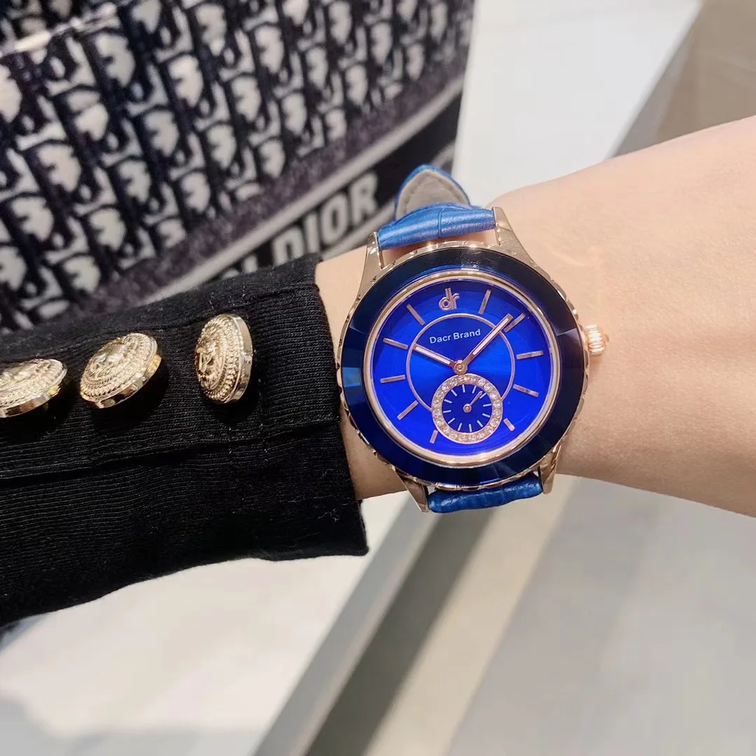 

Noble Royal Blue Leather Strap Watches for Women Cool Neutral Design Female Wrist watch Brand Quartz Analog Watches Waterpoof