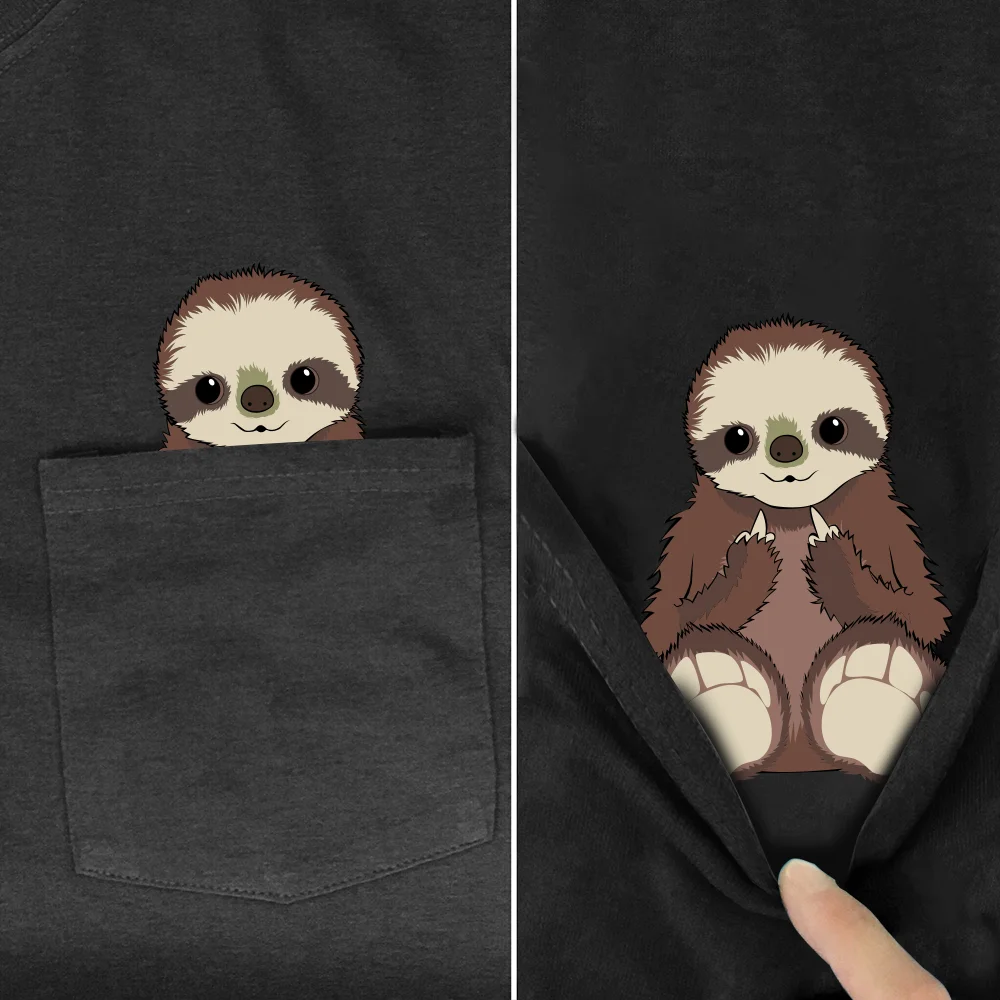 

Animal Cotton Pocket T-Shirt Fashion Pocket Sloth Middle Finger Printed Tshirts Men Women Shirts Hip Hop Tops Funny Cotton Tees
