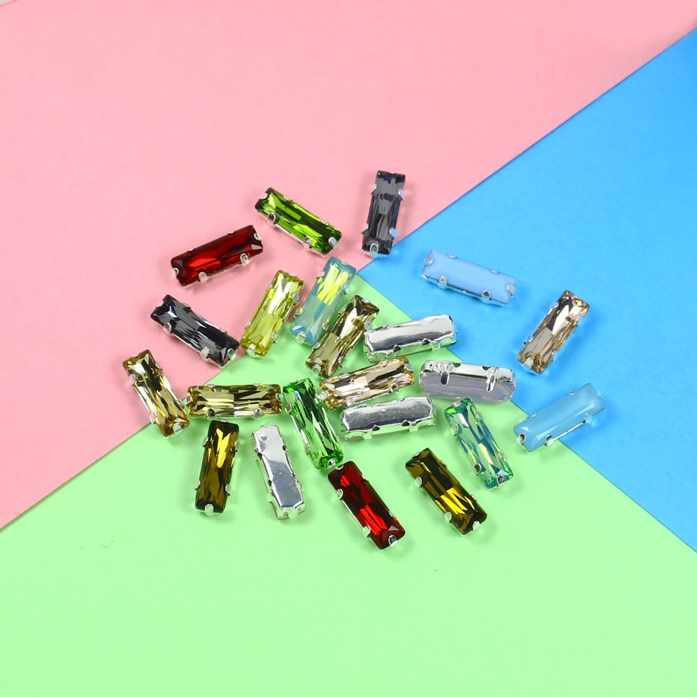 50 шт. прямоугольные настройки серебряных когтей разноцветные стеклянные