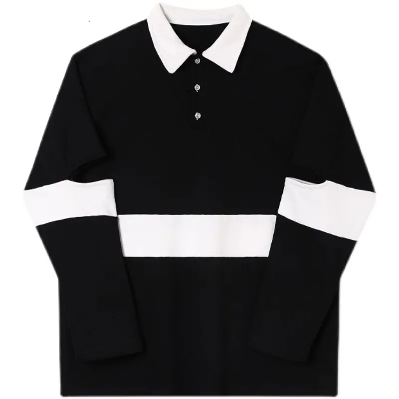 

Contrast Color Lapel Hoodie Men Korean Fashion Loose Casual Hoodie Men Streetwear Hip-hop Ripped Sleeve Long-sleeved T-shirt Men