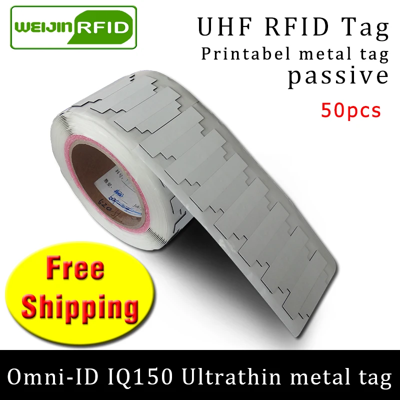 UHF RFID ultrathin anti-metal tag omni-ID IQ150 915m 868m Impinj MR6 50pcs free shipping printable small passive RFID tags