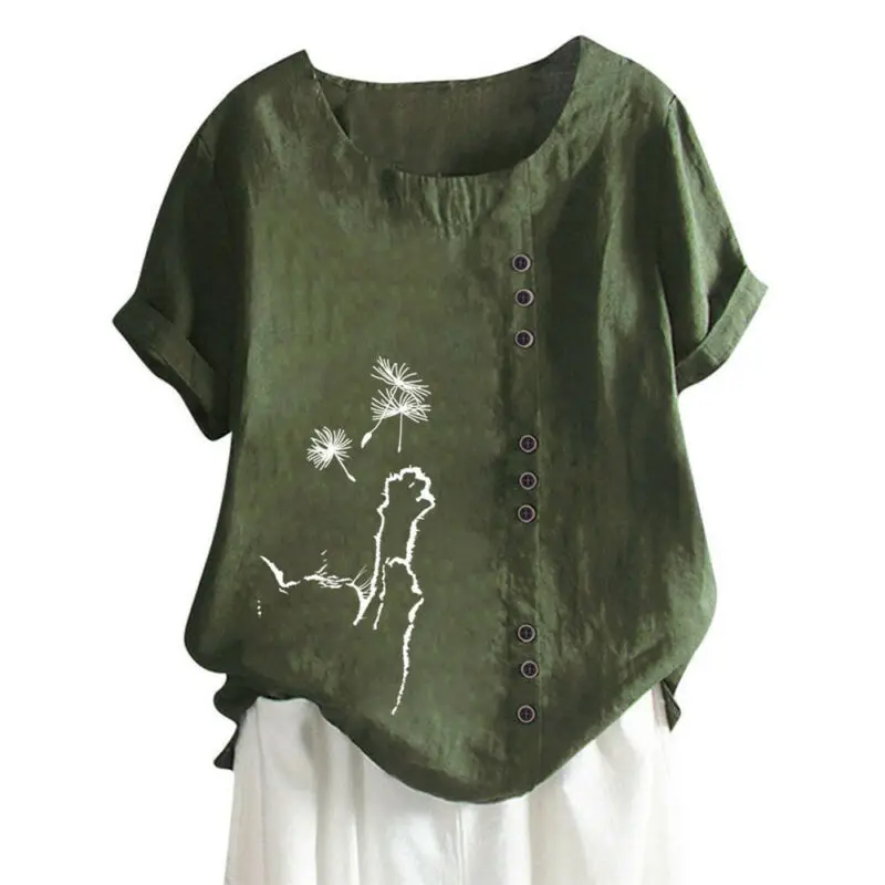 

Women Short Sleeve Baggy T-Shirt Top Loose Blouse Summer Casual Button Tee Shirt