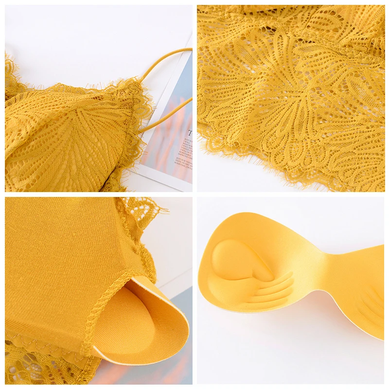 

Women Bras Pad Push Up Wireless Lace Bra Top Sexy Bralette Plus Size Fitness Underwear Flower Pattern Lingerie Full Cup