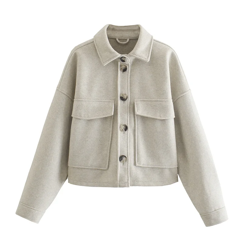 

Женское однотонное пальто с карманами, длинным рукавом и пуговицами