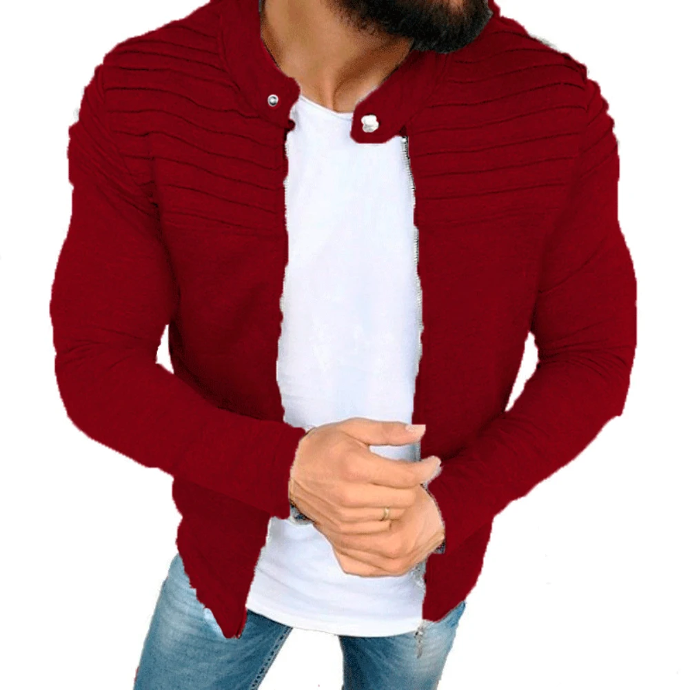 

Men Winter Thick Warm Coat Fur Windbreaker Jacket Fashion Men Slim-Fit Solid Color Pleated Long Sleeve ZipUp Jacket Coat Outwear