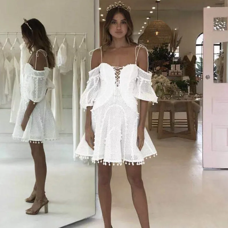 Женское платье Автопортрет на бретельках белое свободное ТРАПЕЦИЕВИДНОЕ мини