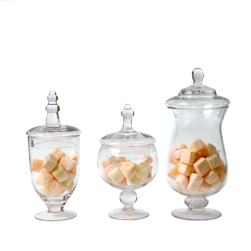 

European-style Transparent Glass Candy Jar Storage Jar Sugar Bowl with Lid High-legged Window Wedding Dessert Table Decoration