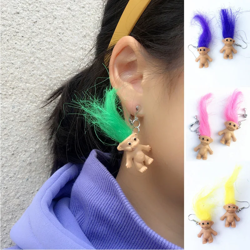 Крутые серьги из сумасшедших волос уродливые милые куклы клипсы для ушей