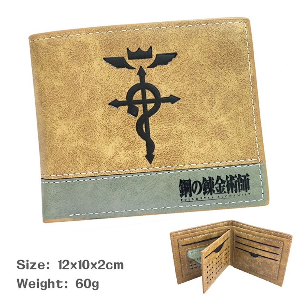

Anime Fullmetal Alchemist PU Wallet Teenager Khaki New Casual Men's Bifold Short Leather Photo Credit Cards Holder Purse Hot