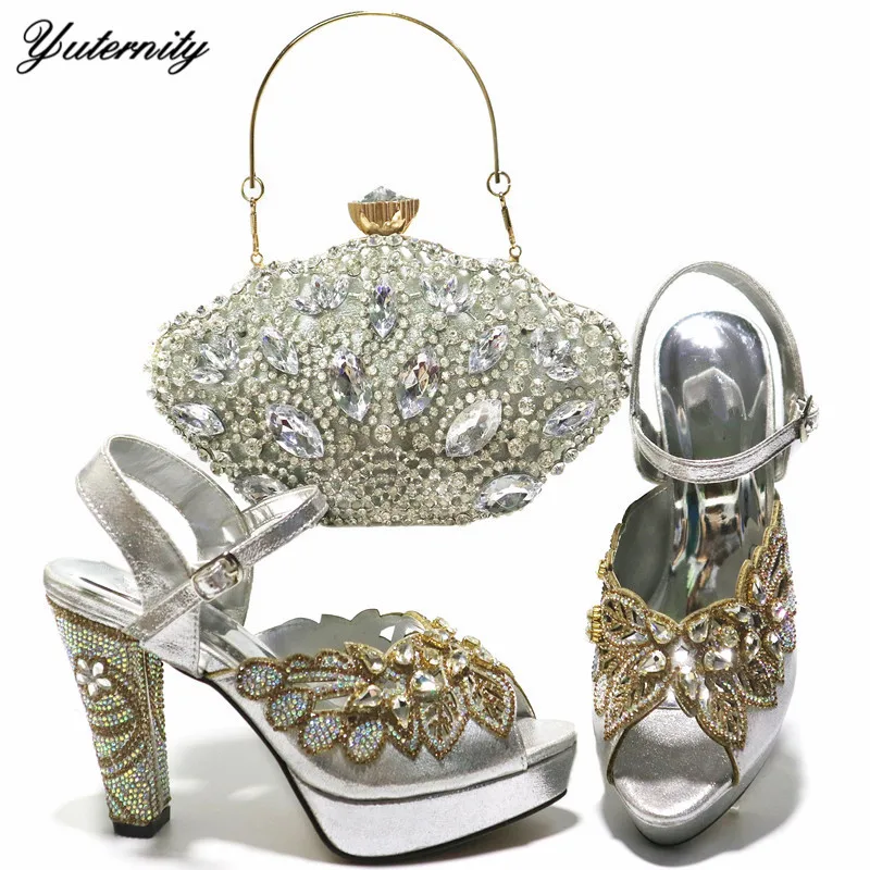 Новый итальянский комплект стразы серебро Цвет из обуви и сумки 2021 Лидер продаж в