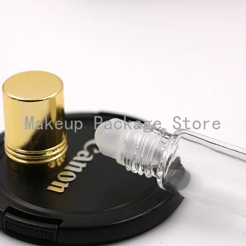 

10/20/50pcs 8ml Clear Glass Roll on Bottle Mini 8cc Perfume Bottle with glass Roller Ball Essential Oils Container with Gold Cap