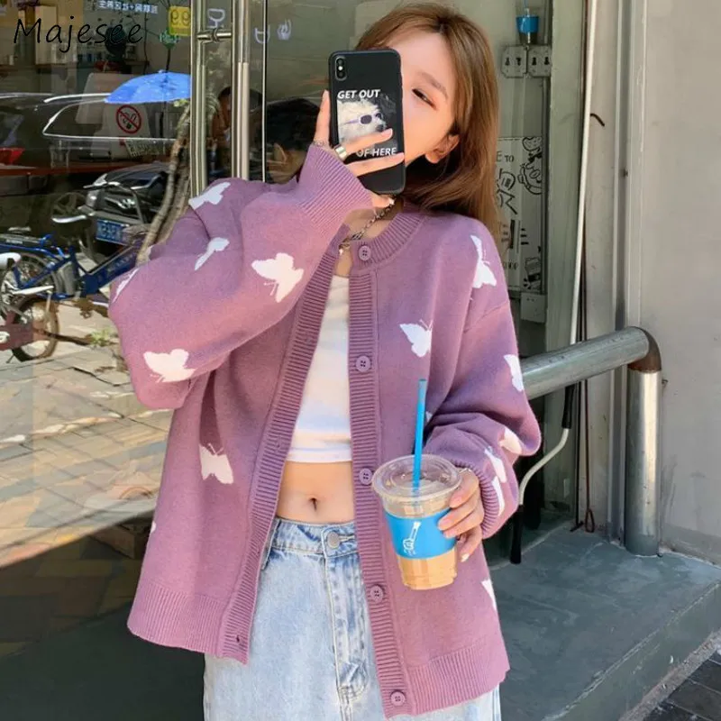 

Sweater Cardigans Womens O-neck Long Sleeve Korean Style Lady Outwear Oversize Soft High Quality Spring Autumn Leisure Warm New