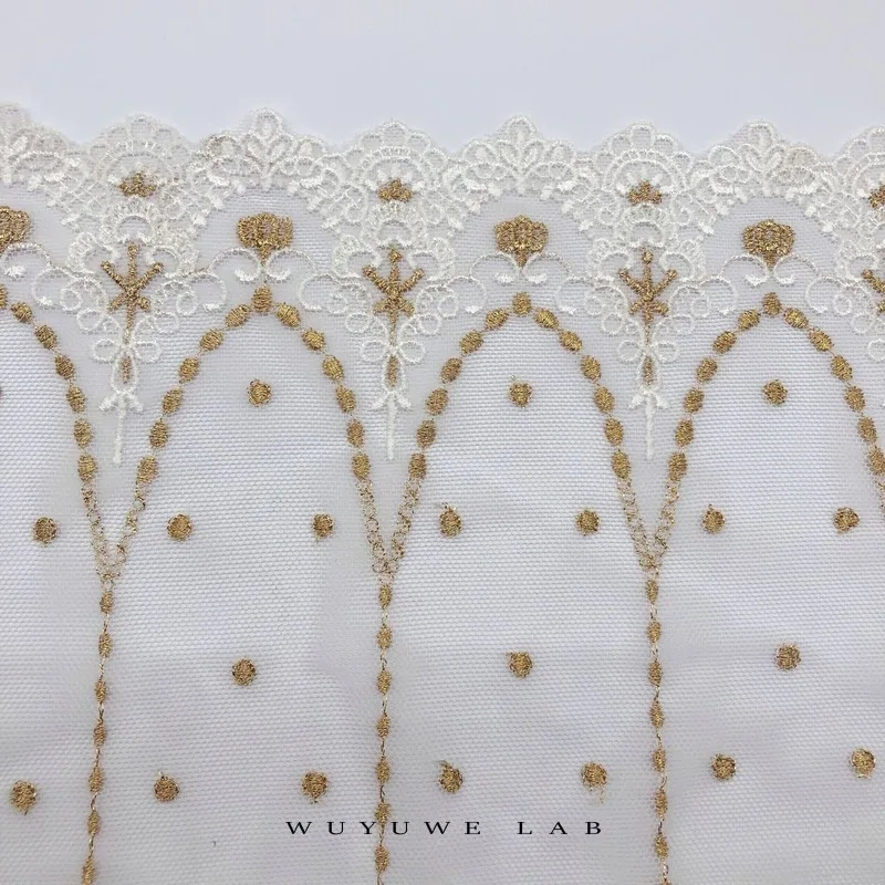 1 ярд мягкая Тюлевая сетка цвета слоновой кости с золотой нитью ткань из