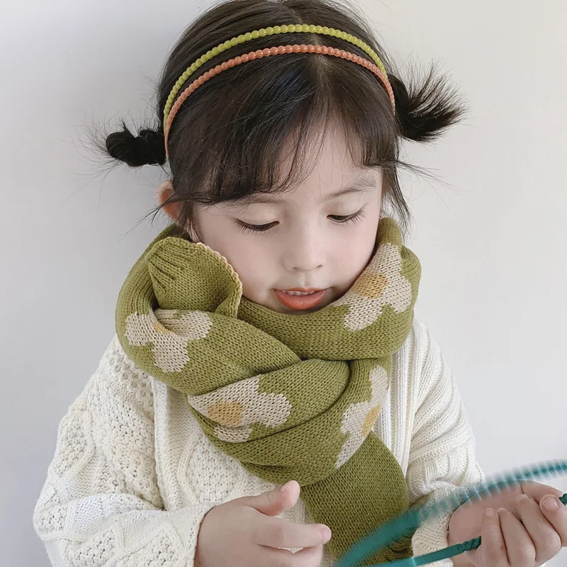 Детский шарф Зимний вязаный кашемировый теплый женский детский снуд цветочный |