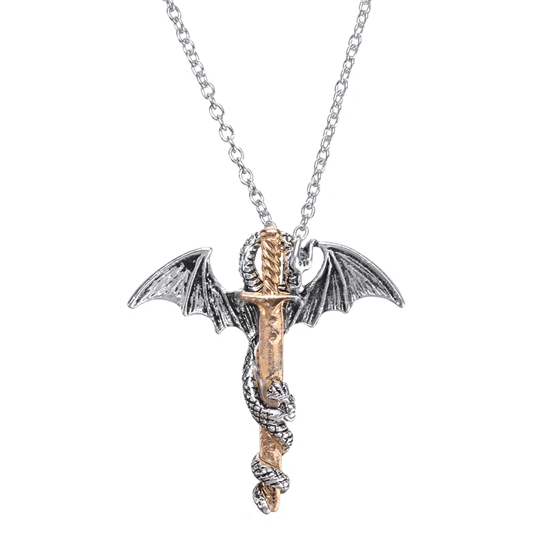 Дракон ожерелье с кулоном в виде меча светящийся темноте винтажный панк дракон