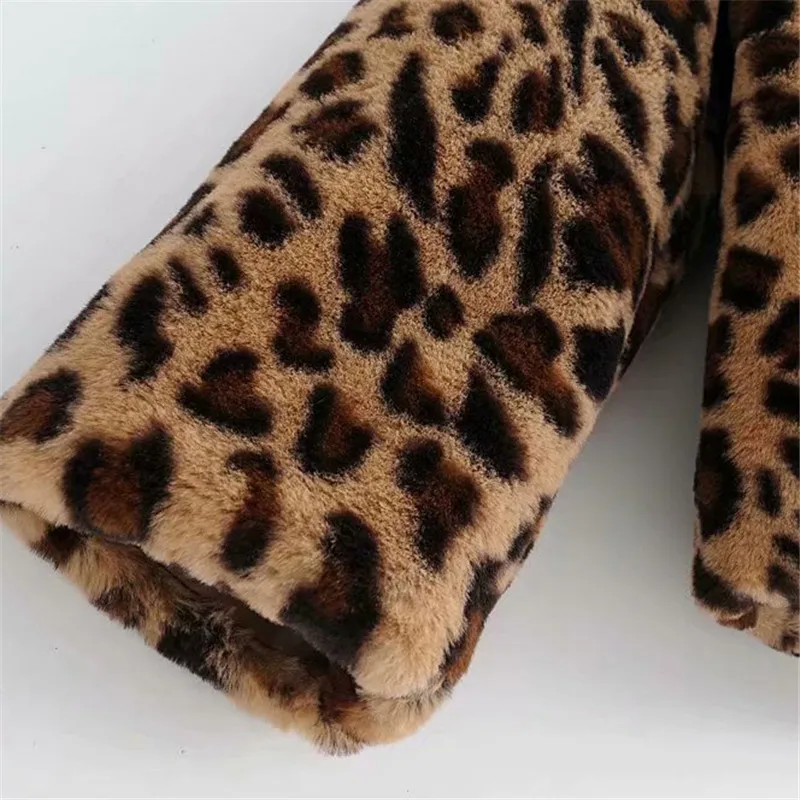 

Fashion Women Faux Fur Leopard Jackets Coat Women Artificial Fur lapel Open Stitch Thick Jacket Women Fur Coats
