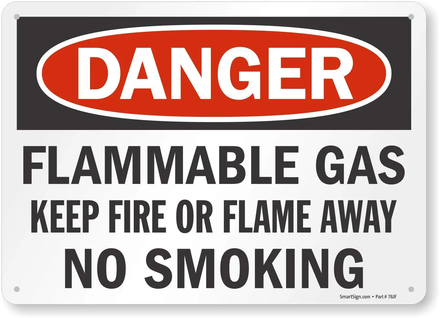SmartSignS869 "Danger Flammable Gas, No Smoking" Sign |8" x 12" Aluminum Black/Red on White