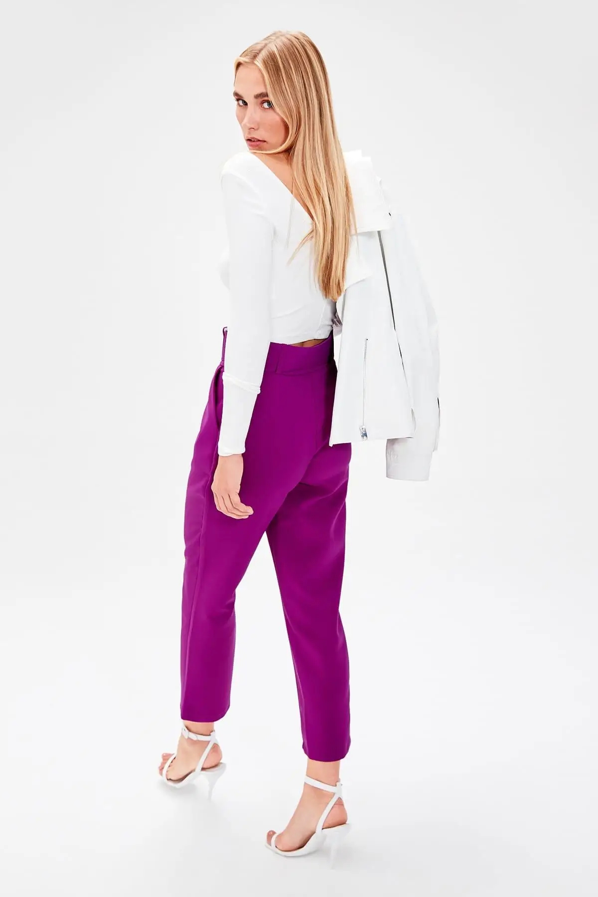 Trendyol фиолетовые брюки с поясом TWOSS19BB0468 Женская одежда