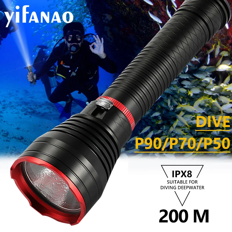 

Stepless Dimming Scuba Dive LED Diving Light Cree XHP90 XHP70 XHP50 Super Bright 4000lm 26650 10000mAh Dive Torch with Hand Rope