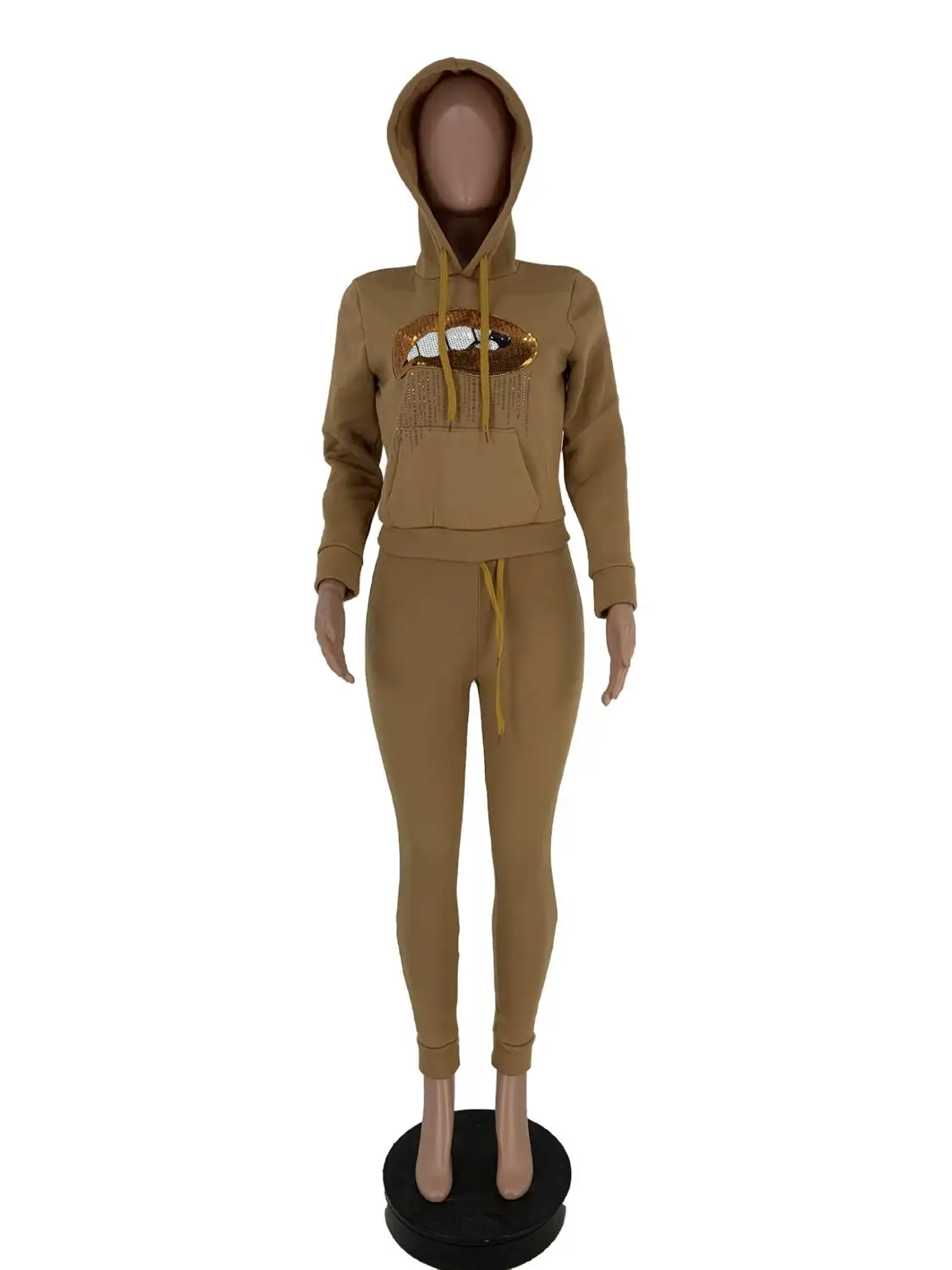 Женский флисовый спортивный костюм с принтом губ стразы толстовка капюшоном и