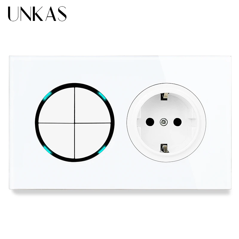 Настенная розетка UNKAS 4 комплекта 1- 2- со светодиодным индикатором 16 А |
