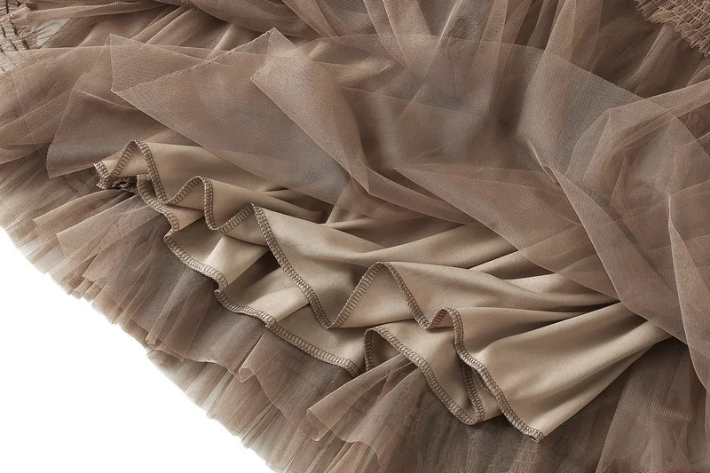 

Korean Fashion vintage Coffee skirt For womens 2020 autumn winter new female midi gauze skirt a-line cake Ruffles Ruffles skirt