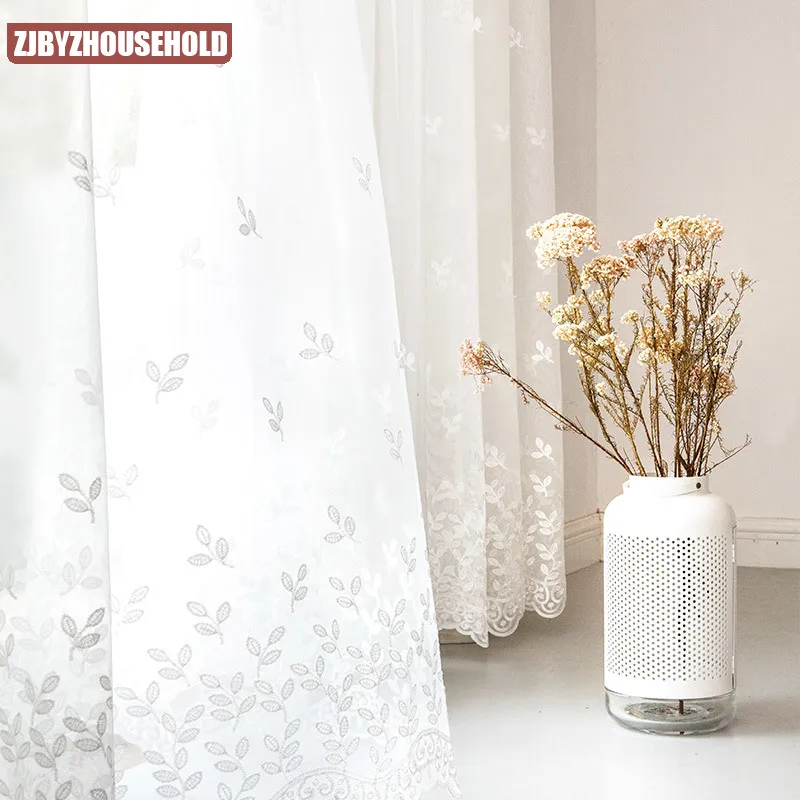 

White Flower Embroidery Tulle Curtains for Living Room Elegant Screens for Kitchen Balcony White Solid Yarn