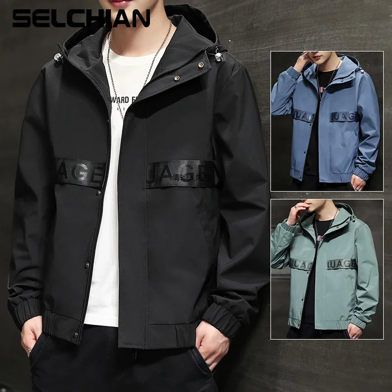 

2021 Autumn New Men Bomber Jackets Casual Solid Zipper Hooded Jacket Mens Hip Hop Streetwear Thin Harajuku Coats Man Clothing