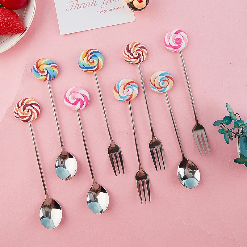 

Вилка из нержавеющей стали в виде пончика, леденца, ложки, десерты, вилка для фруктов, мед, Детская модель