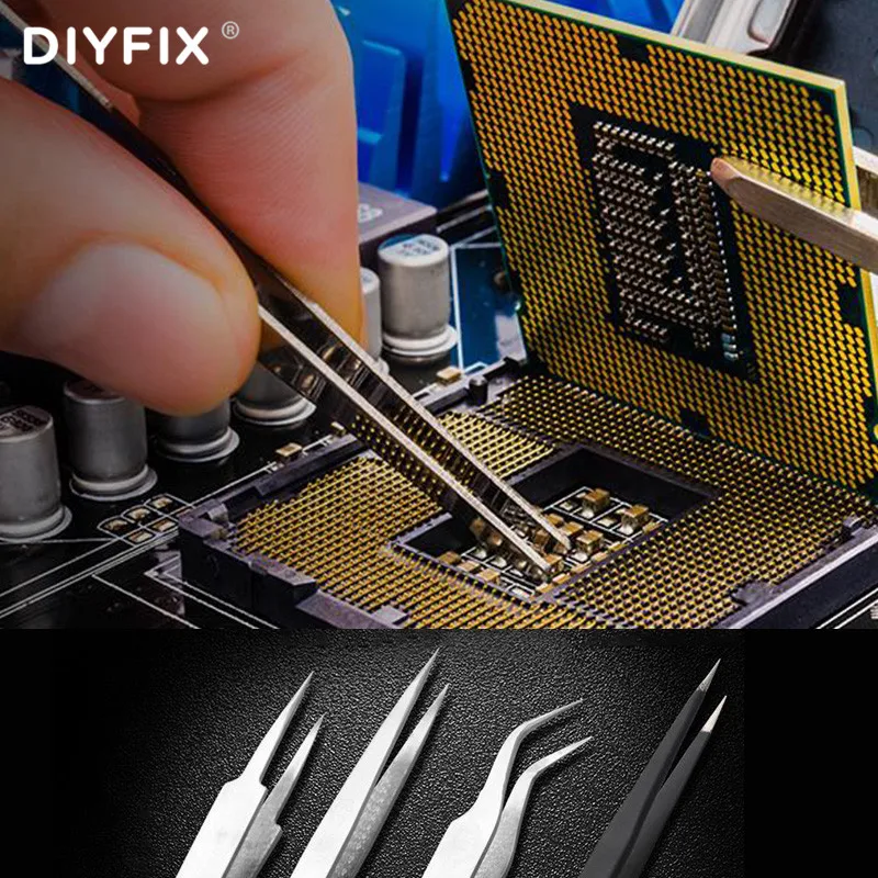 Антистатический пинцет DIYFIX из нержавеющей стали, с острым носком, электронные компоненты для волос, Резьбовая головка для фотоэлементов