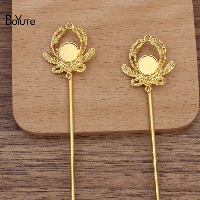

BoYuTe (10 Pieces/Lot) 29*32MM Alloy Flower Hair Stick with 10MM Cabochon Base Handmade Diy Jewelry Accessories Materials