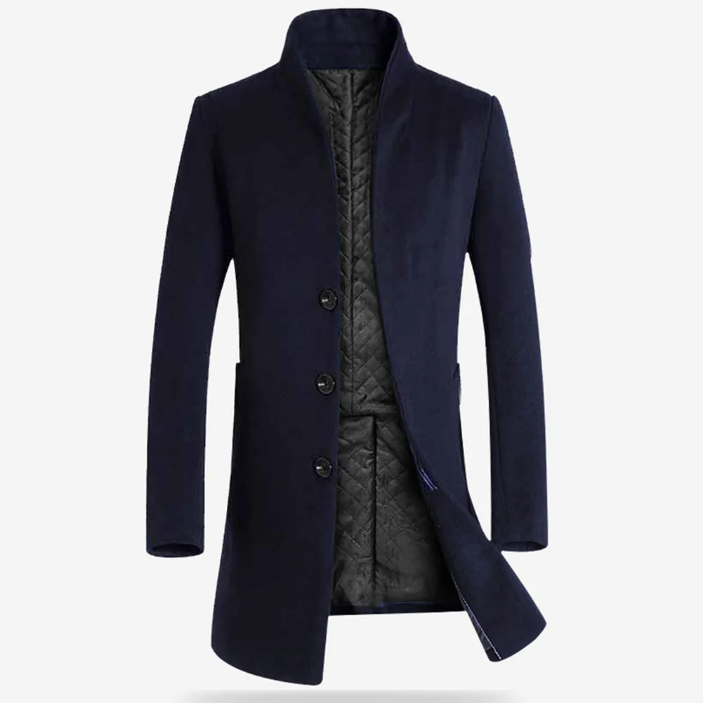 Мужские шерстяные пальто зимнее мужские с длинным рукавом воротником стойкой