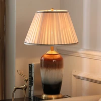modern simple decor ceramic vase table lamp creative white cloth led e27 lighting bedroom study living room copper desk fixture