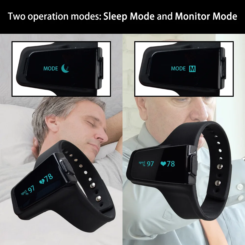 

New Rechargeable Wristband Finger Pulse Oximeter SPO2 PR Pulse waveform Monitor with Bluetooth for Children Adult with CE by DHL