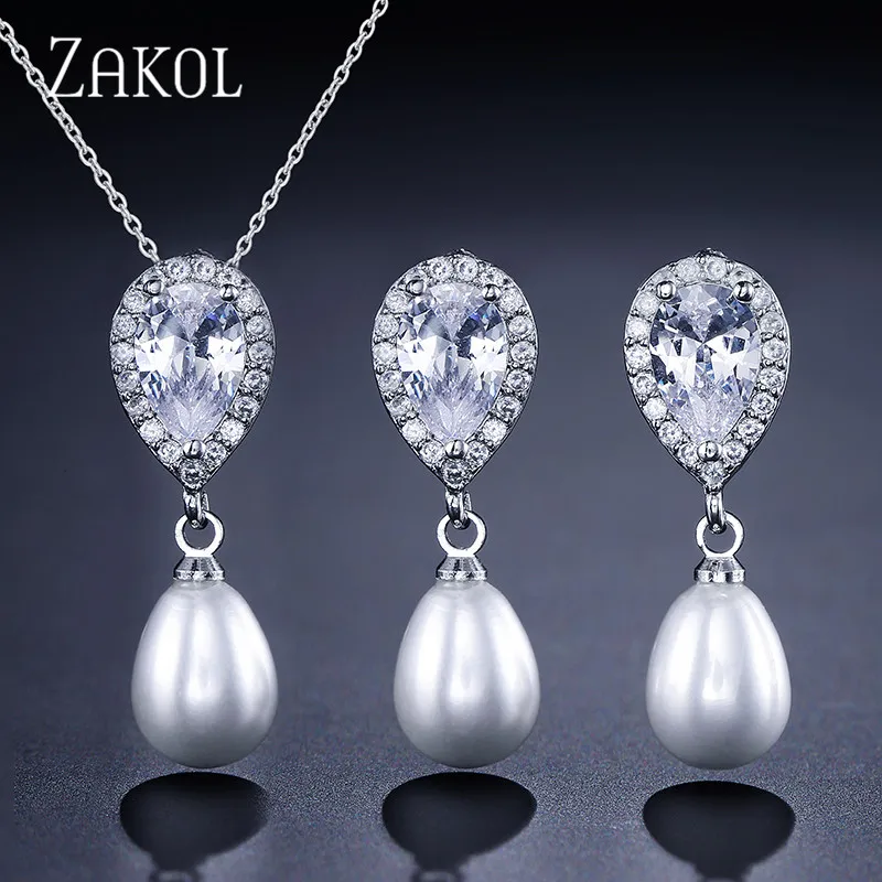 ZAKOL изысканный белый цвет Комплект украшений из искусственного жемчуга модные