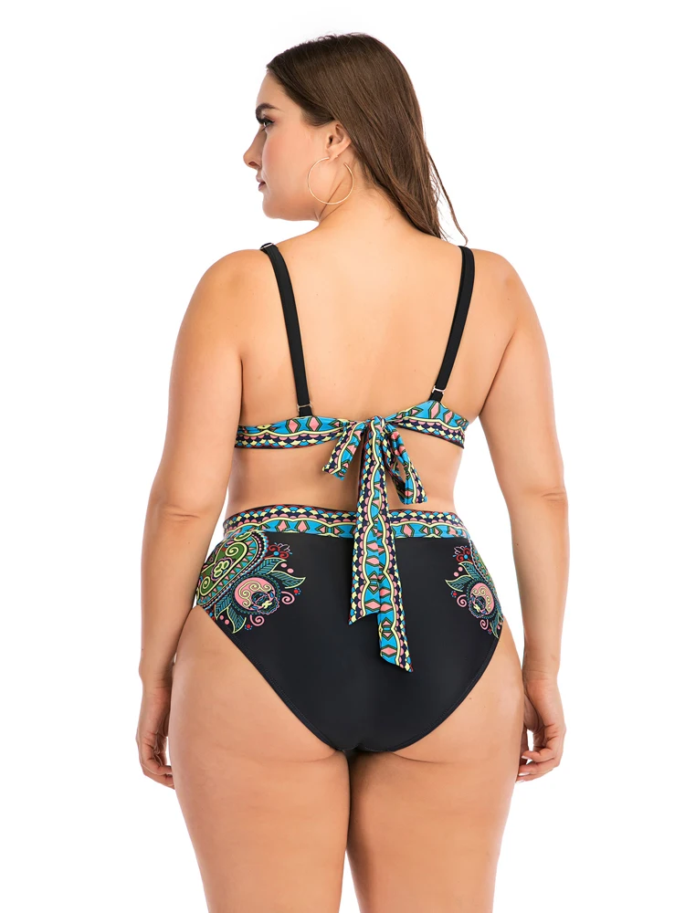 L-4xl Plus Size Badmode Women 2021 Brazilian Bikini Set High Waisted Sexy Print Push Up Badsuit For Large Breasts Two Pieces