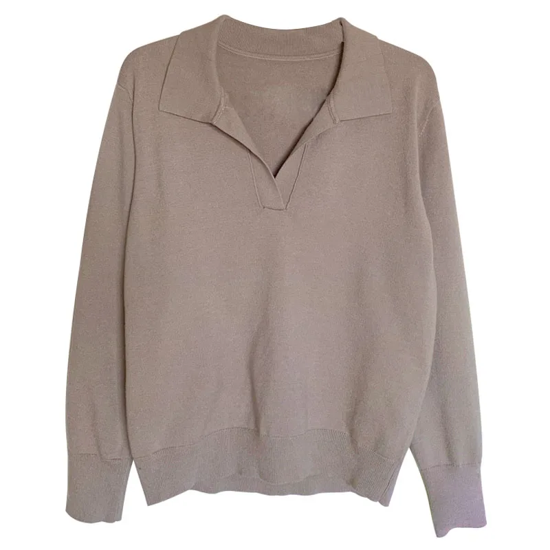 Пуловер женский трикотажный с отворотом и длинным рукавом Осень-зима | Женская